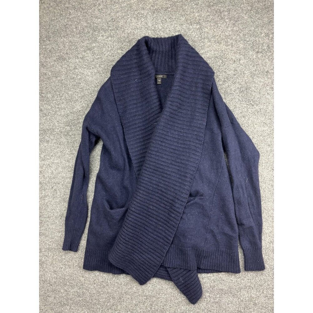 J Crew Cardigan Sweater Womens XS/S Navy Wool Blend Shawl Collar Open Front
